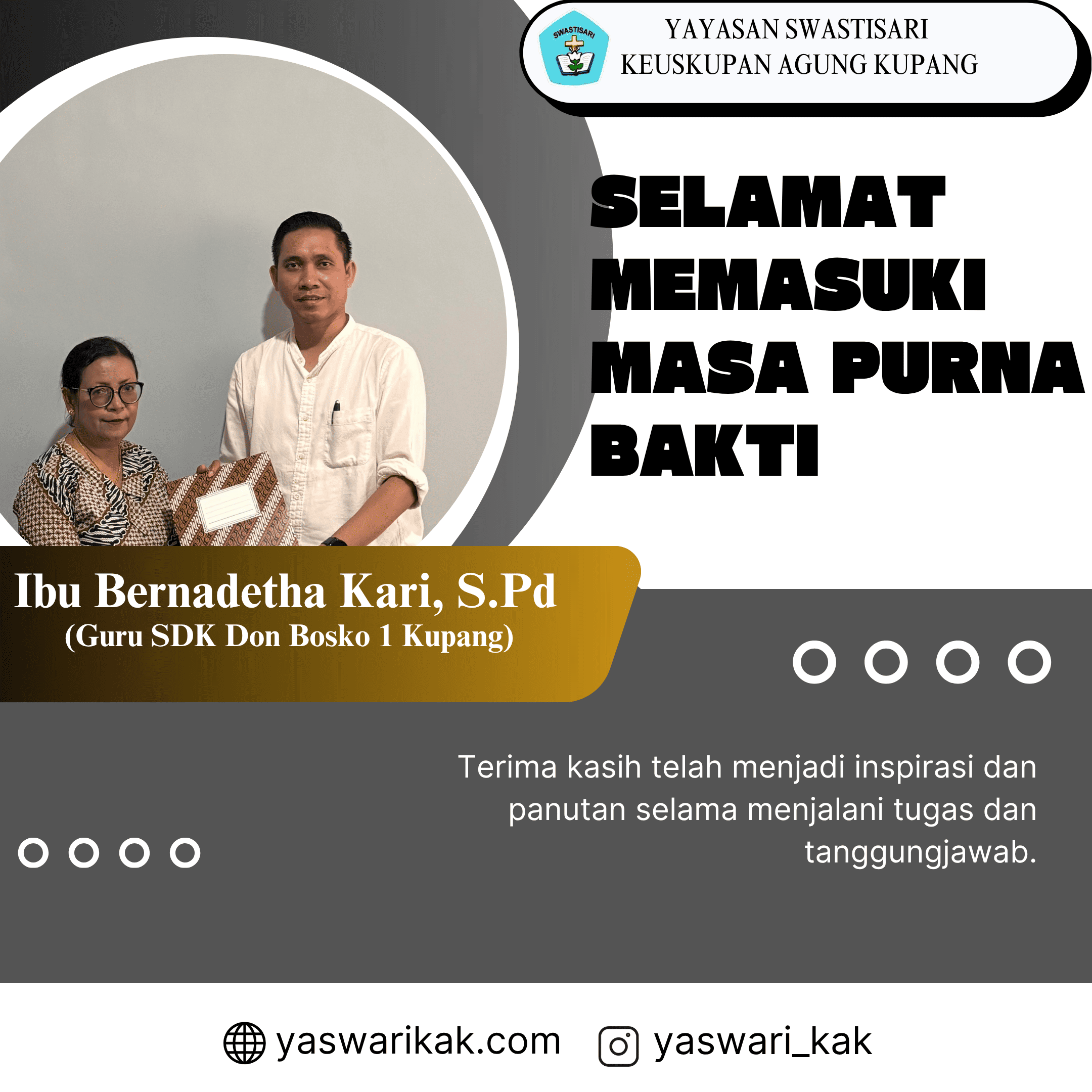 Dedikasi 20 Tahun 9 Bulan: Yayasan Swatisari Beri Penghargaan untuk Ibu Bernadetha Kari